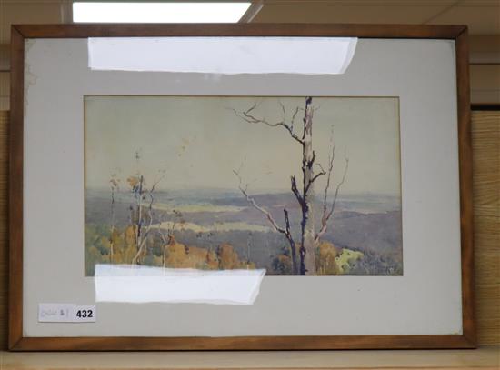 Theodor Penleigh Boyd (1890-1923), watercolour, Australian landscape, signed and dated 1914, 25 x 44cm